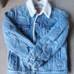 Levi's Light Blue Denim Jacket with White Sherpa Collar